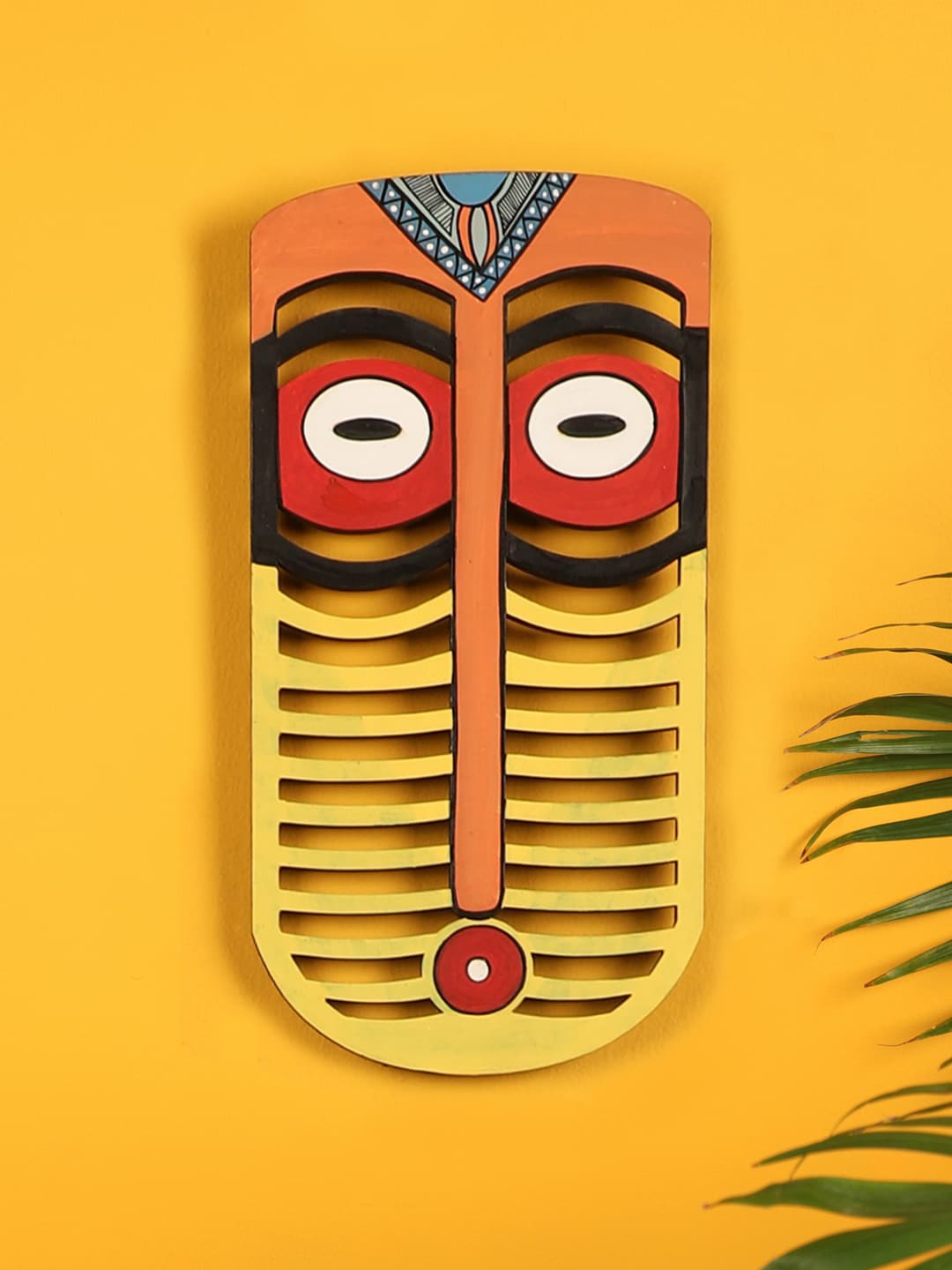 

AAKRITI ART CREATIONS Yellow & Orange Karo Tribal Wall Decor Mask