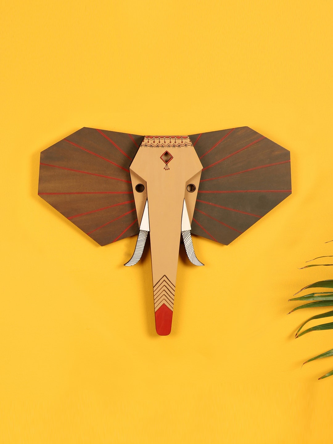 AAKRITI ART CREATIONS Beige & Brown Tusker Wall Decor Mask