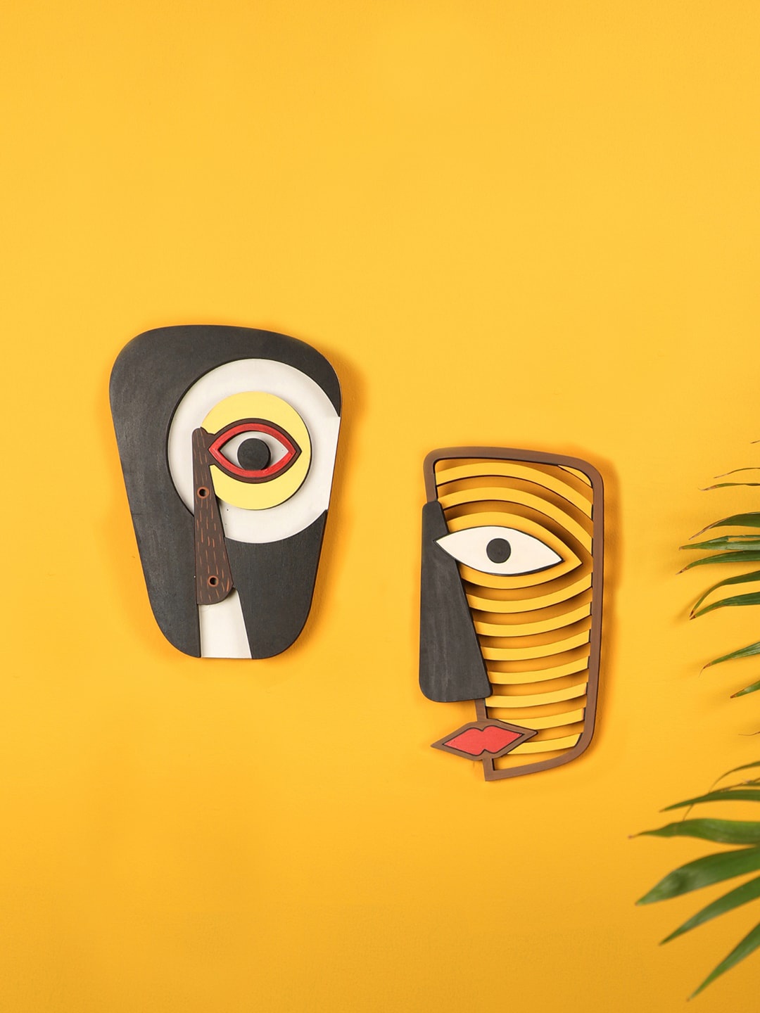 

AAKRITI ART CREATIONS Set Of 2 Black & Yellow The Paradox Wall Decors