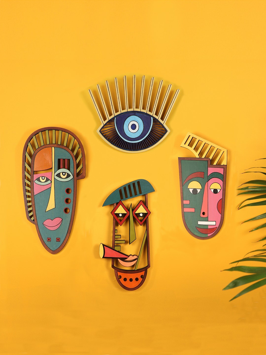 AAKRITI ART CREATIONS Set Of 4 Let's Party Wall Decor, Green