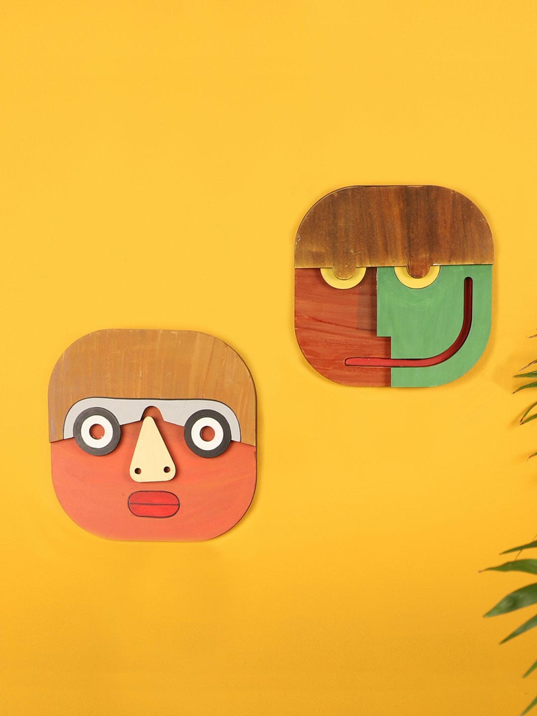 

AAKRITI ART CREATIONS Set Of 2 Green & Orange Simon & Henry Wall Decors