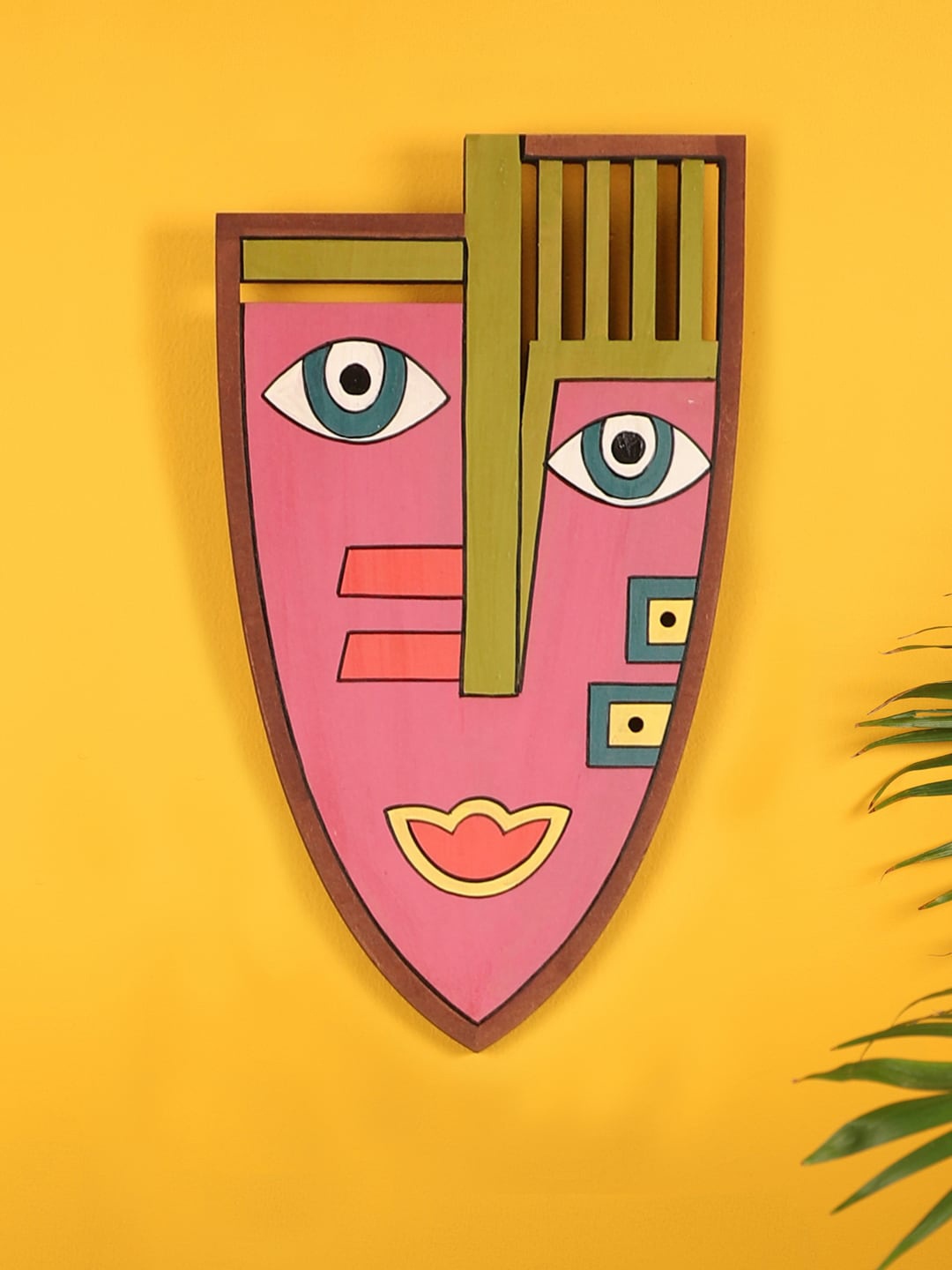

AAKRITI ART CREATIONS Pink & Green Sour Susan Wall Decor Mask