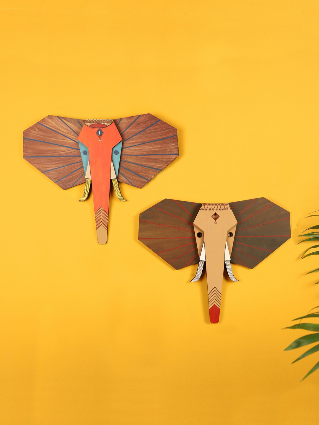 

AAKRITI ART CREATIONS Set Of 2 The Wild Tuskers Wall Decor, Brown