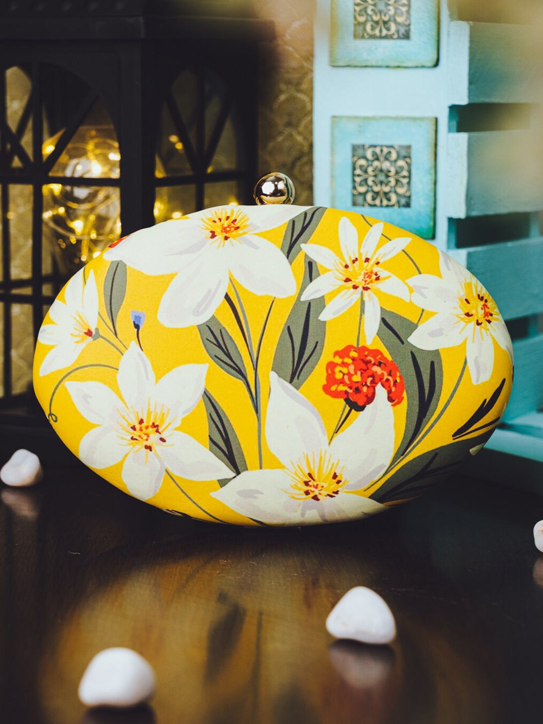 

NR By Nidhi Rathi Yellow & Peach-Coloured Lily Printed Box Clutch