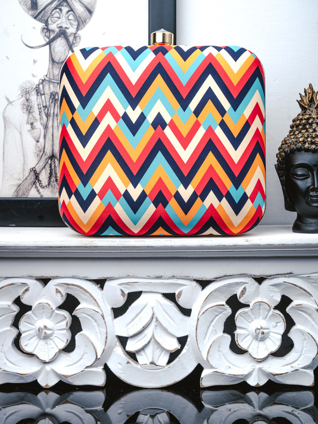 

NR By Nidhi Rathi White & Yellow Printed Box Clutch