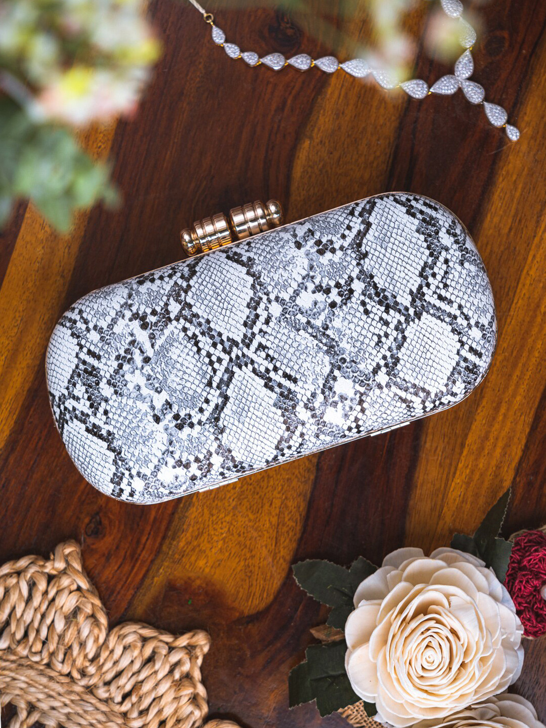 

NR By Nidhi Rathi Blue Printed Embellished Box Clutch