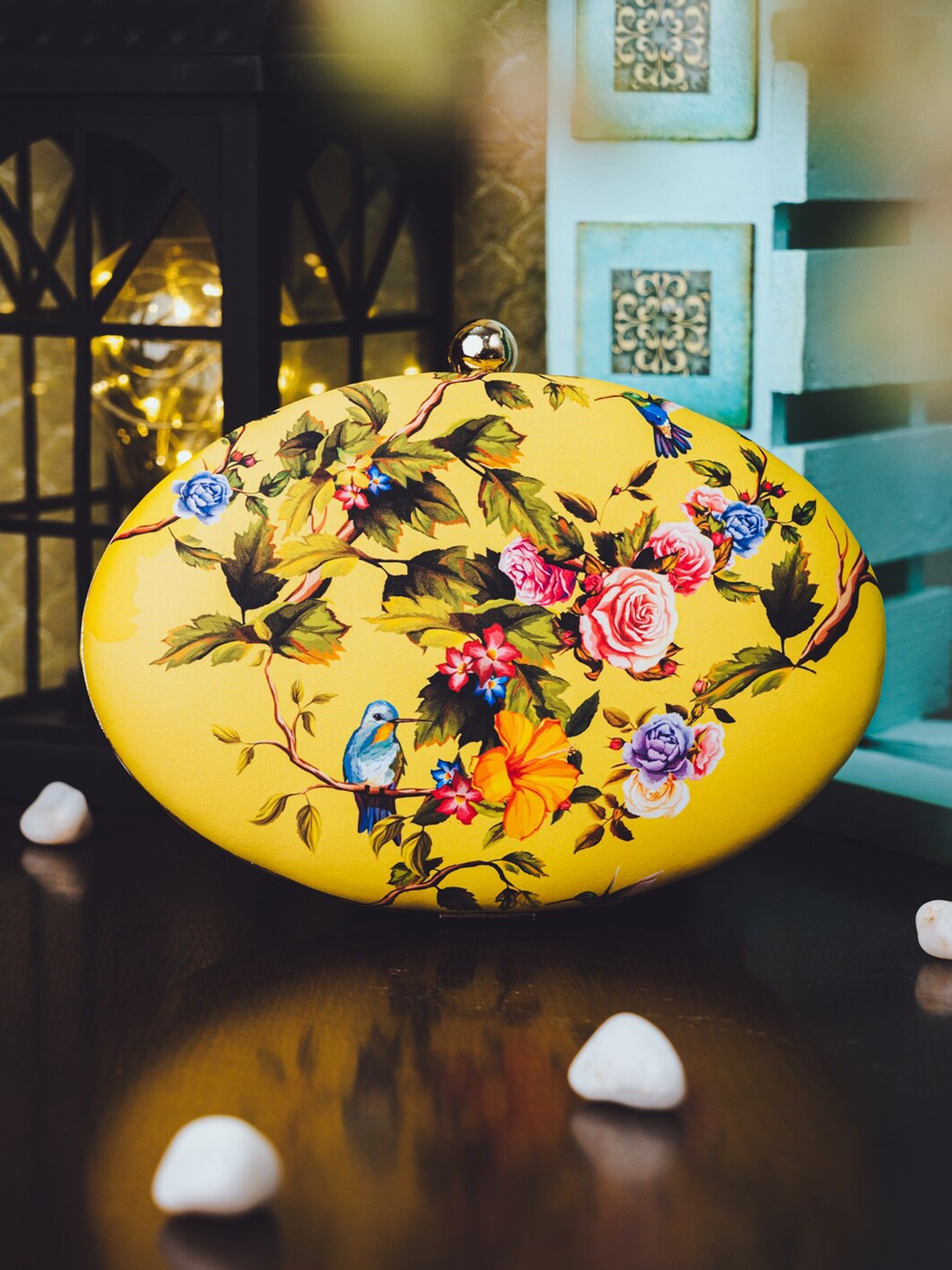 

NR By Nidhi Rathi Yellow Printed Box Clutch