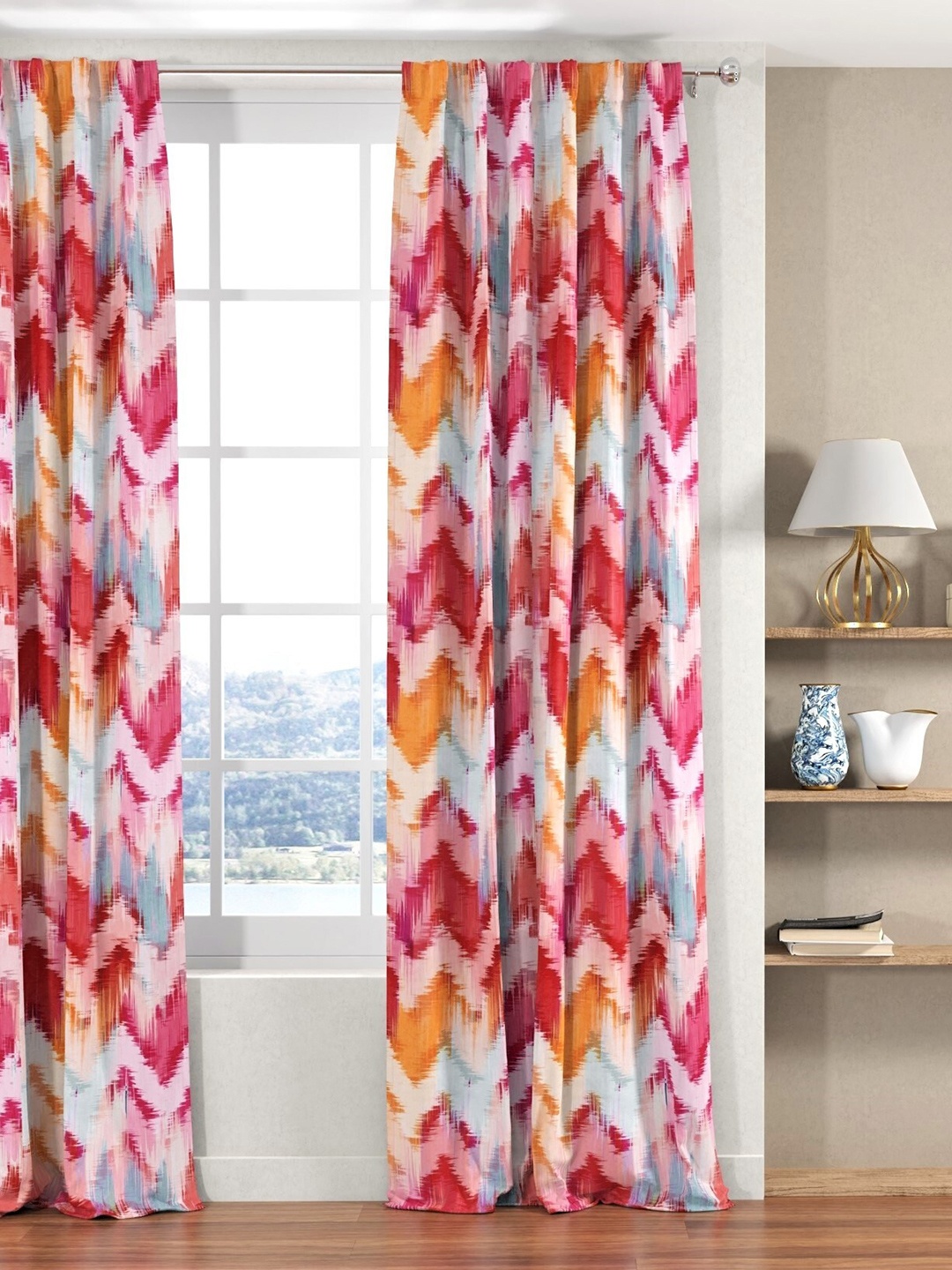 

URBAN SPACE Multicoloured Chevron Printed Long Door Curtain, Multi