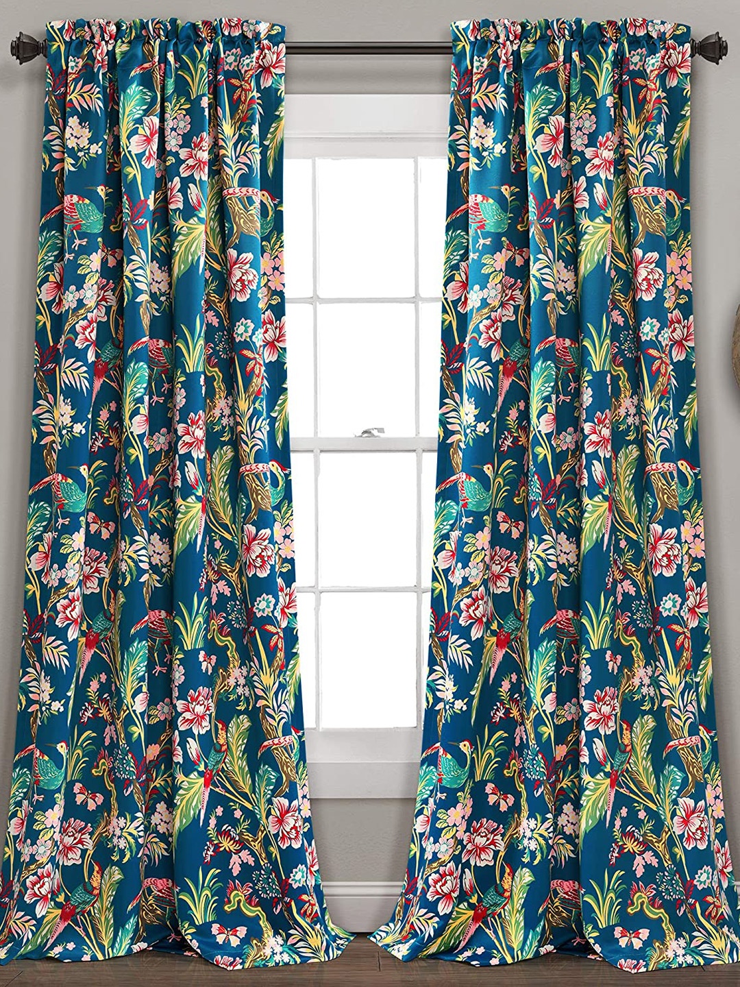 

URBAN SPACE Set of 2 Teal & Red Floral Door Curtain