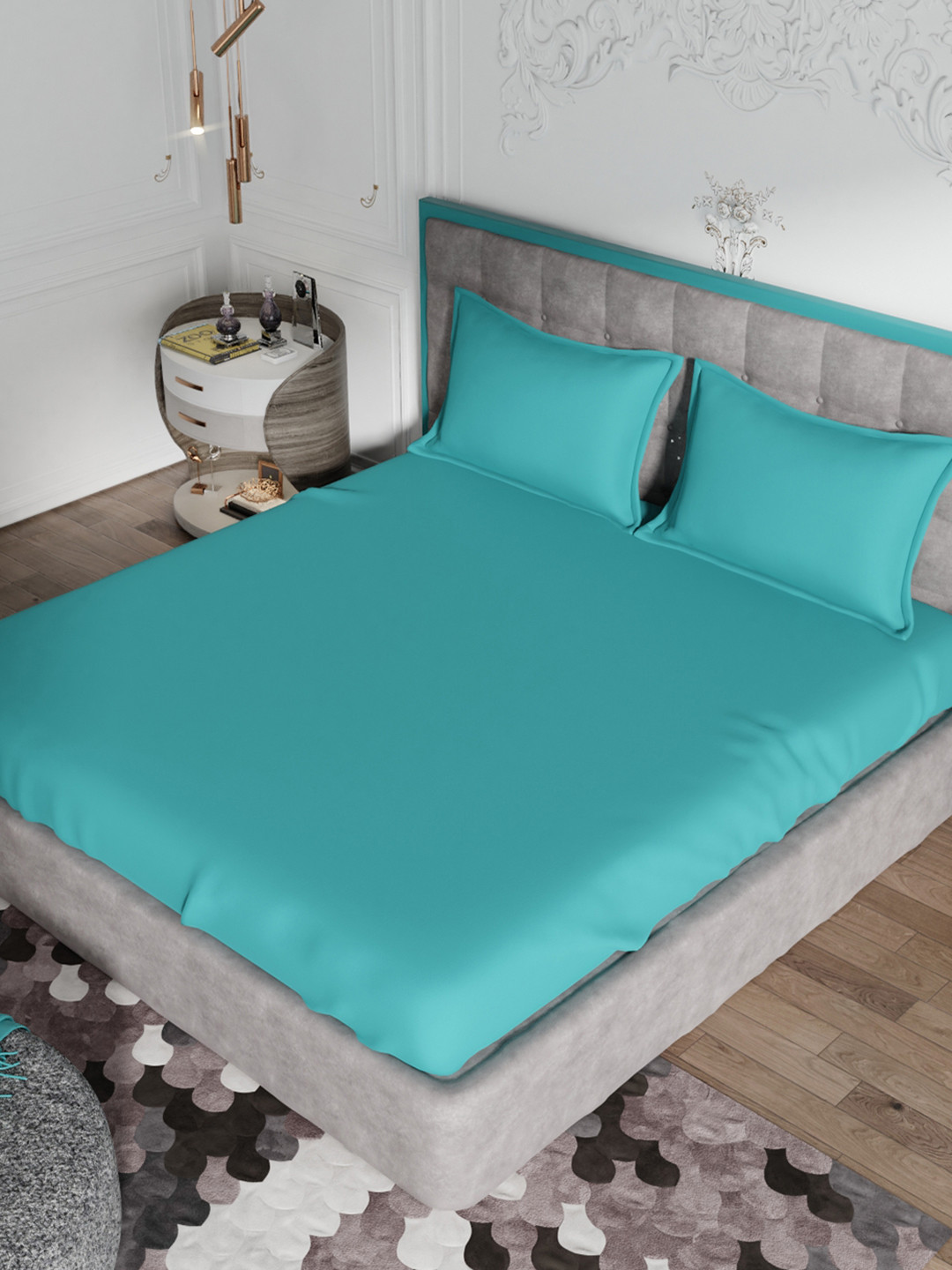 

United Colors of Benetton Blue 180 TC King Bedsheet with 2 Pillow Covers