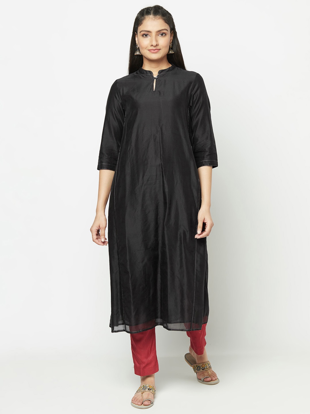 

Fabindia Women Black Slim Fit A-Line Kurta