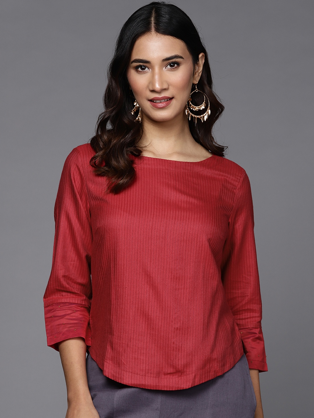 

Fabindia Red Striped Top