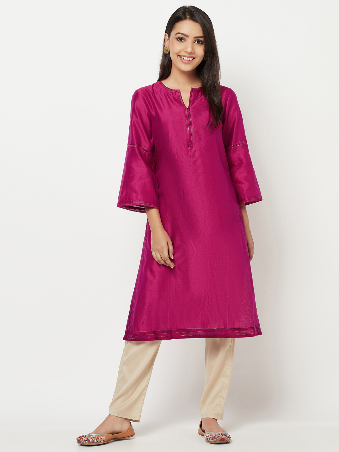 

Fabindia Women Pink Solid Kurta