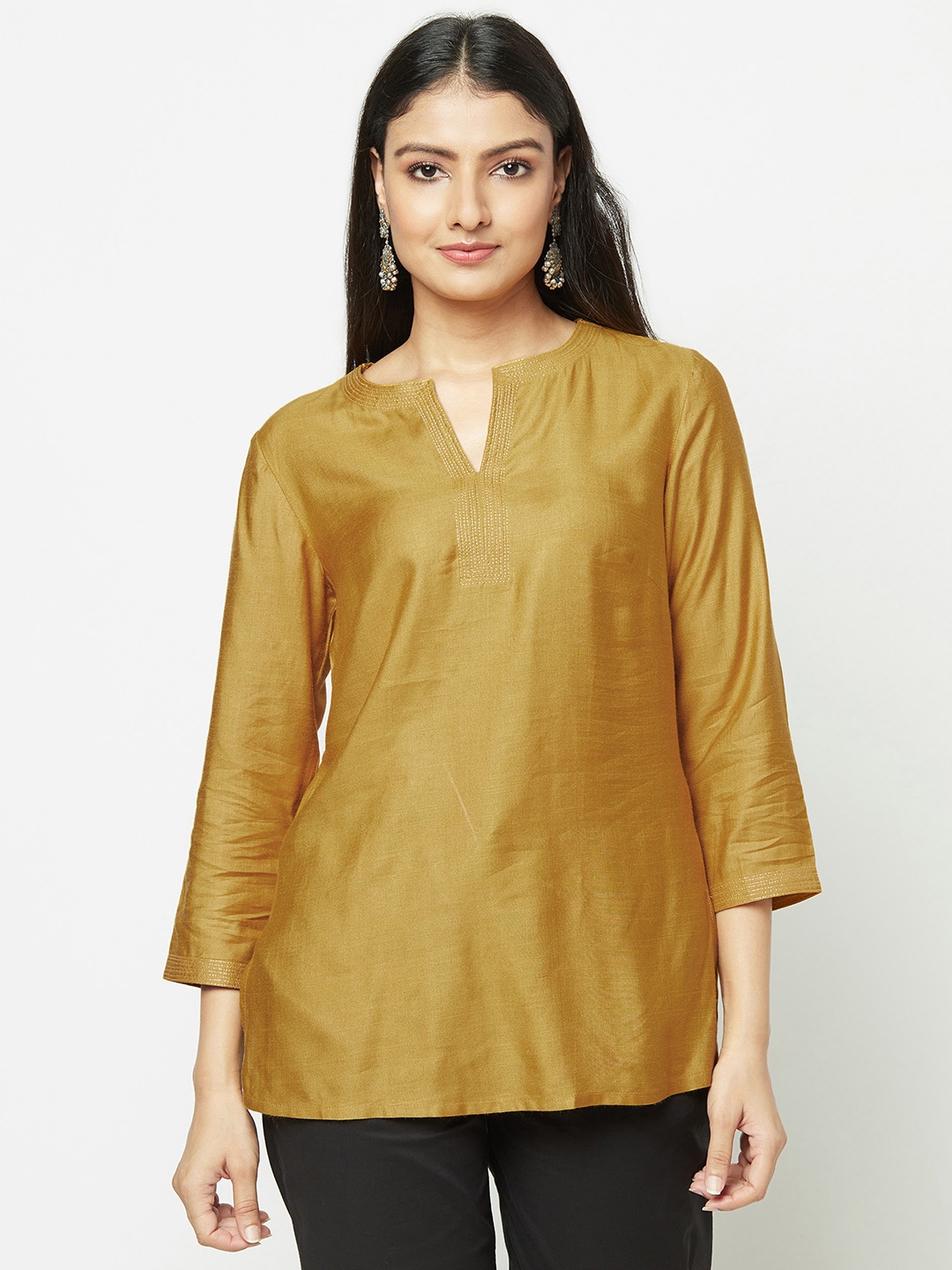 

Fabindia Mustard Yellow Thread Work Kurti
