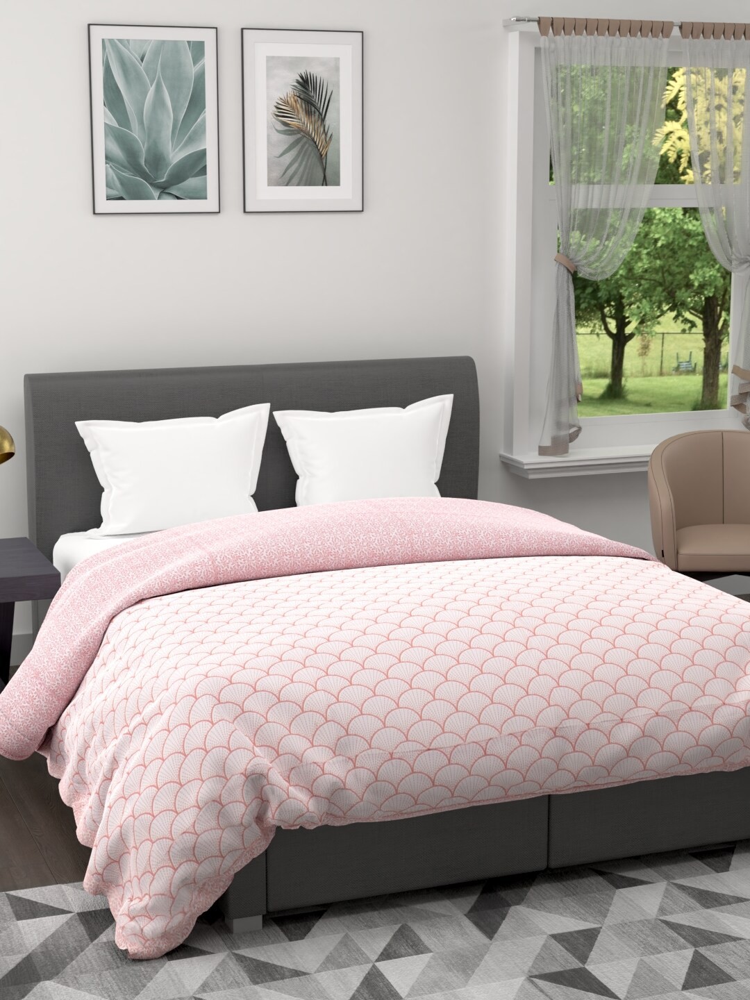 

A Homes Grace Peach-Coloured & White Floral Microfiber Heavy Winter 600 GSM Double Bed Quilt