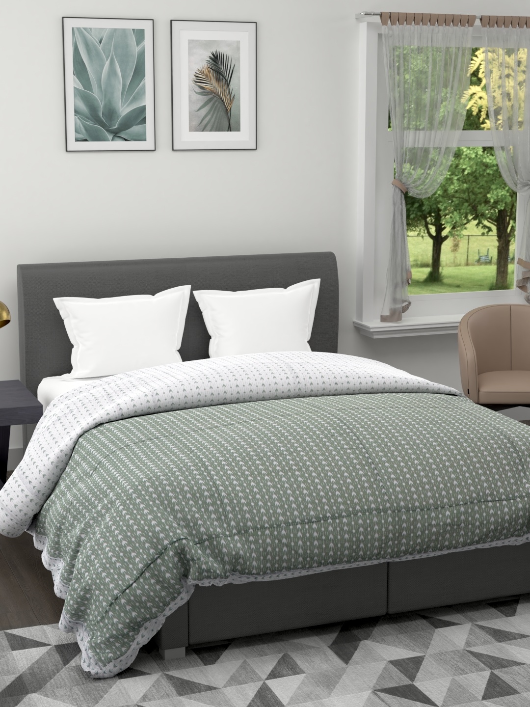 

A Homes Grace Green & White Microfiber Heavy Winter 600 GSM Double Bed Quilt