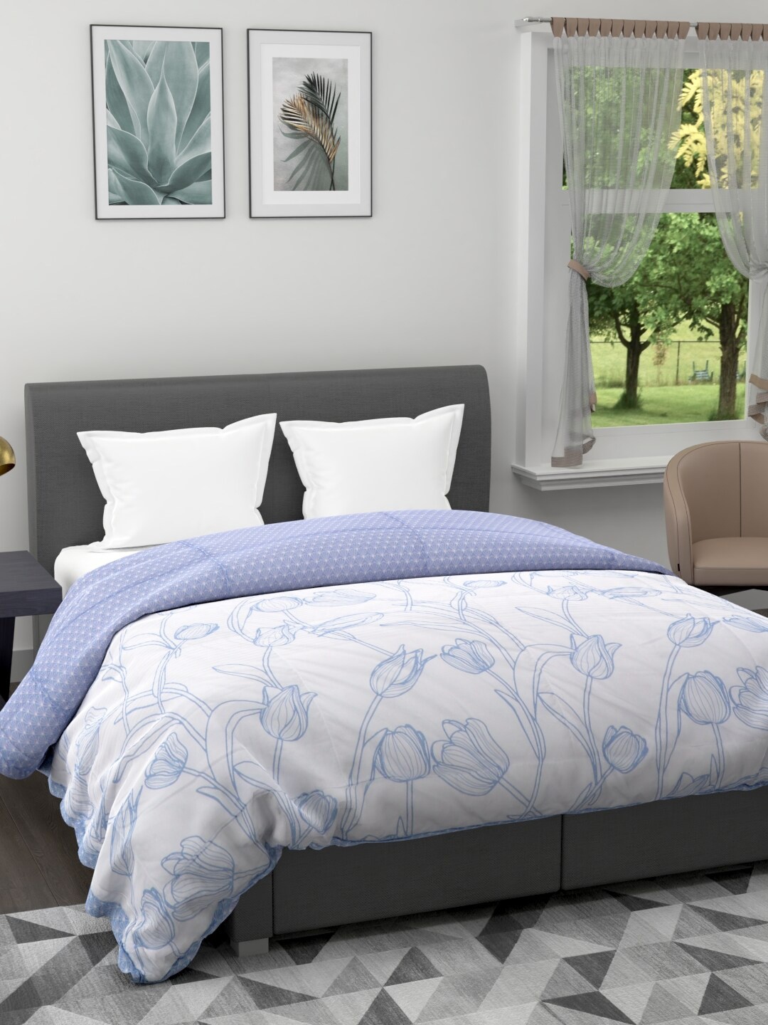 

A Homes Grace Blue & White Floral Microfiber Heavy Winter 600 GSM Double Bed Quilt