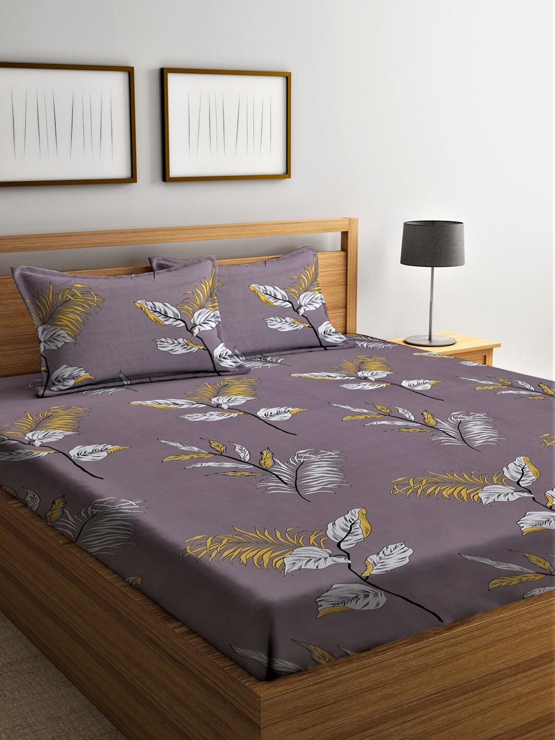 

Home Sizzler Purple & Yellow Floral 144 TC Queen Bedsheet with 2 Pillow Covers