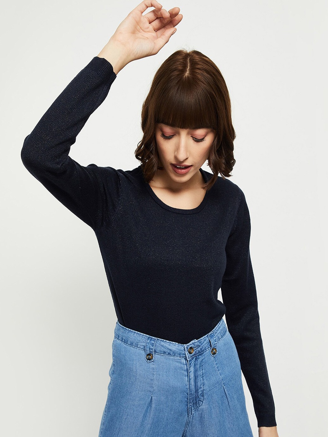 

max Women Navy Blue Pullover