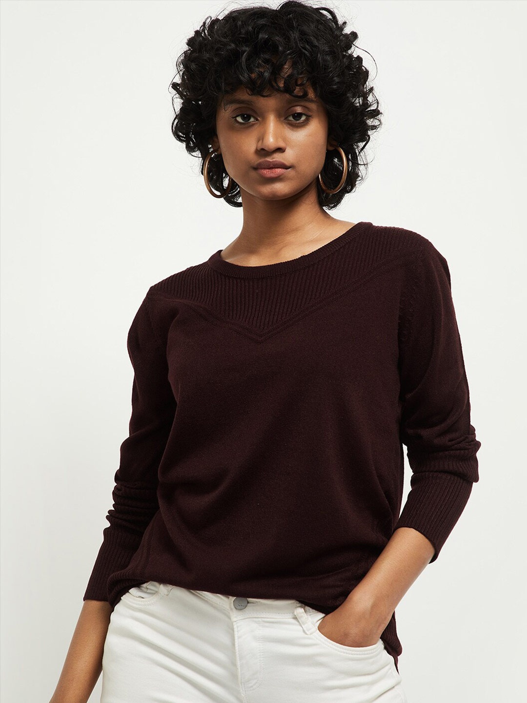 

max Women Burgundy Ribbed Pullover