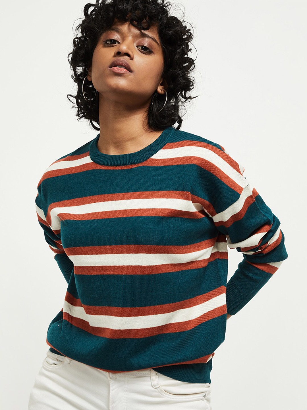 

Max Women Green Striped Pullover