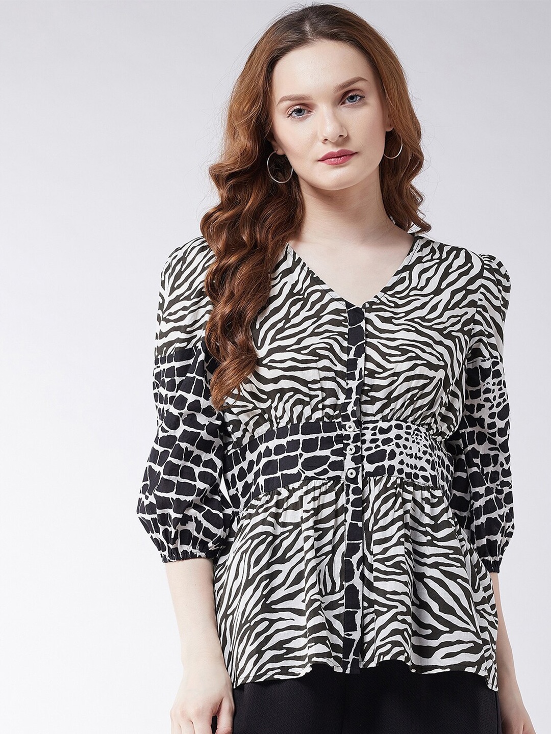

Zima Leto Black & White Animal Printed Empire Top