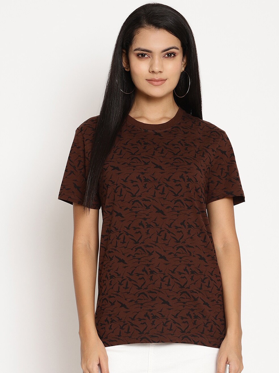 

Wolfpack Women Brown & Black Printed T-shirt