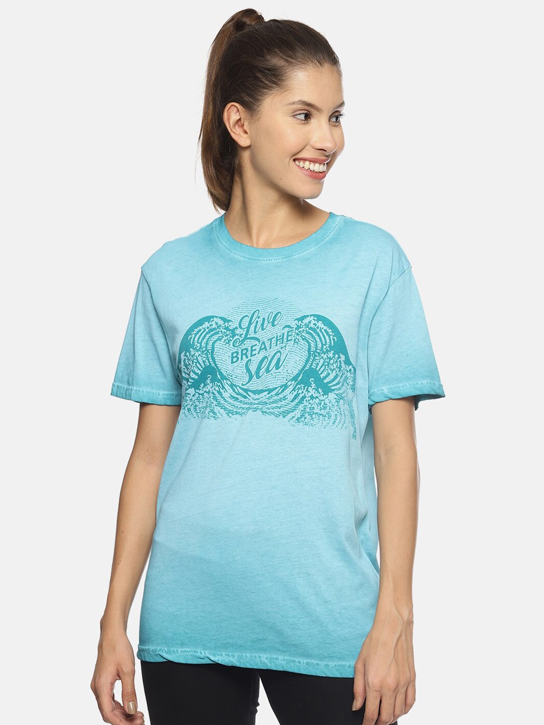 

Wolfpack Women Blue Printed T-shirt