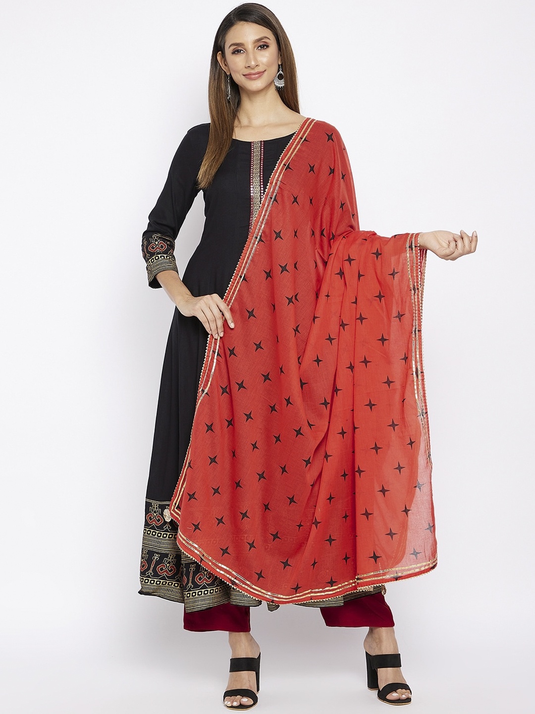 

Prakhya Women Black Layered Kurti with Palazzo & With Dupatta