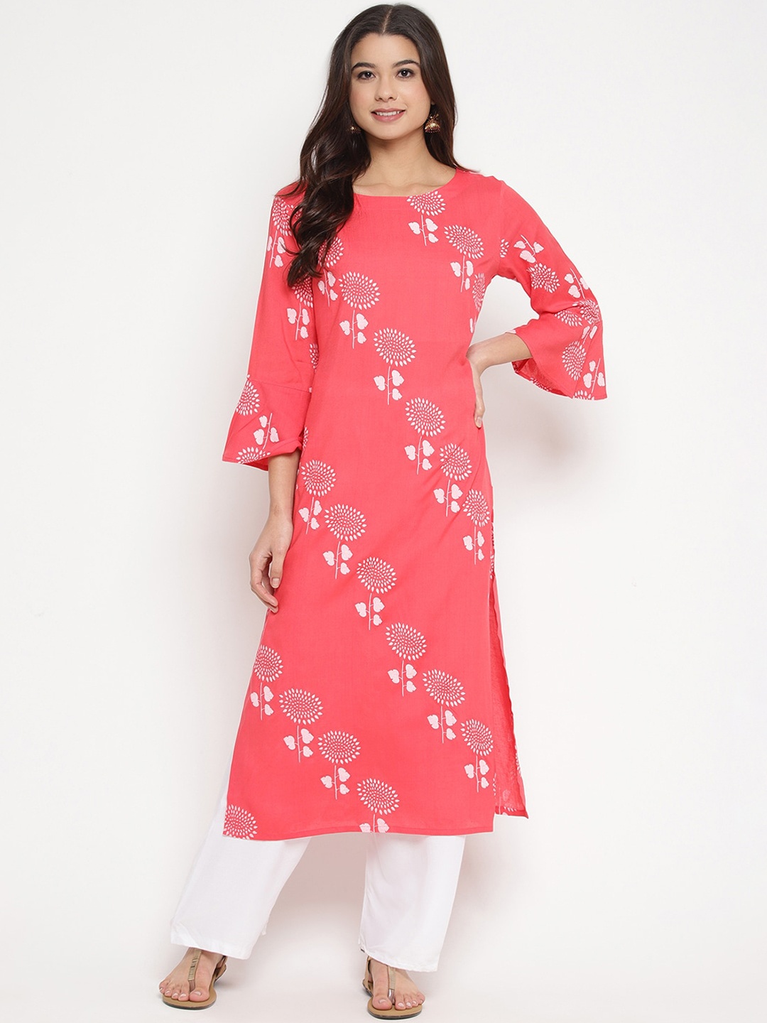 

Prakhya Women Pink Floral Printed Regular Kurta with Trousers
