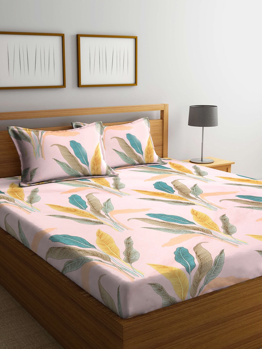 

KLOTTHE Pink 210 TC Floral Cotton Blend Double Bed Sheet with 2 Pillow Covers