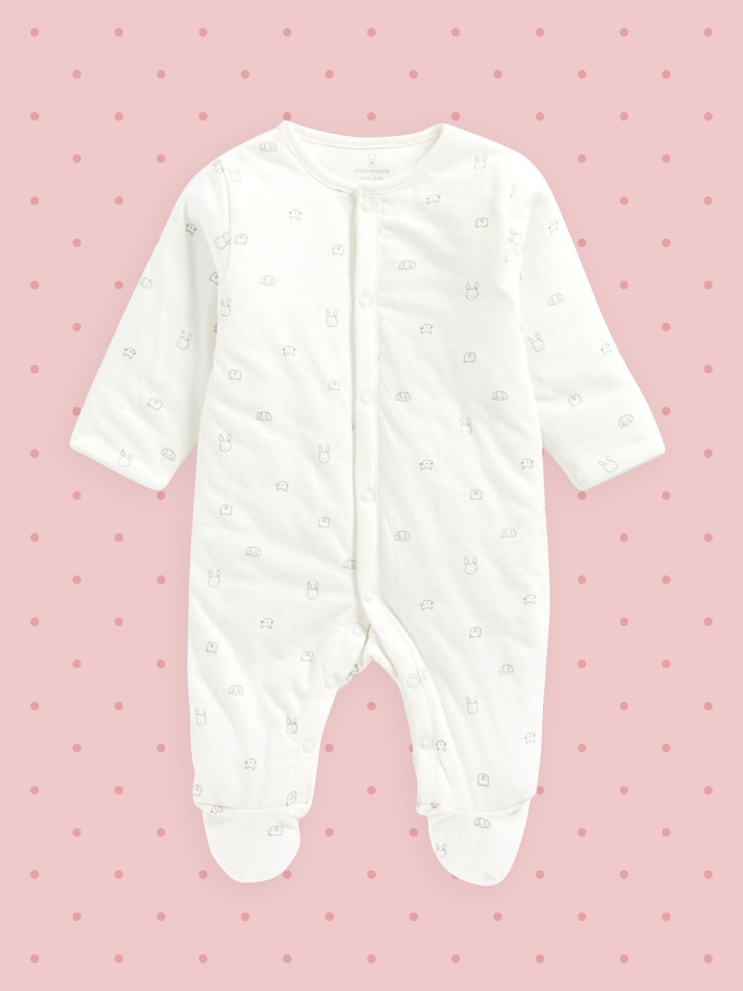

mothercare Infant White Bunny Printed Pure Cotton Sleepsuit