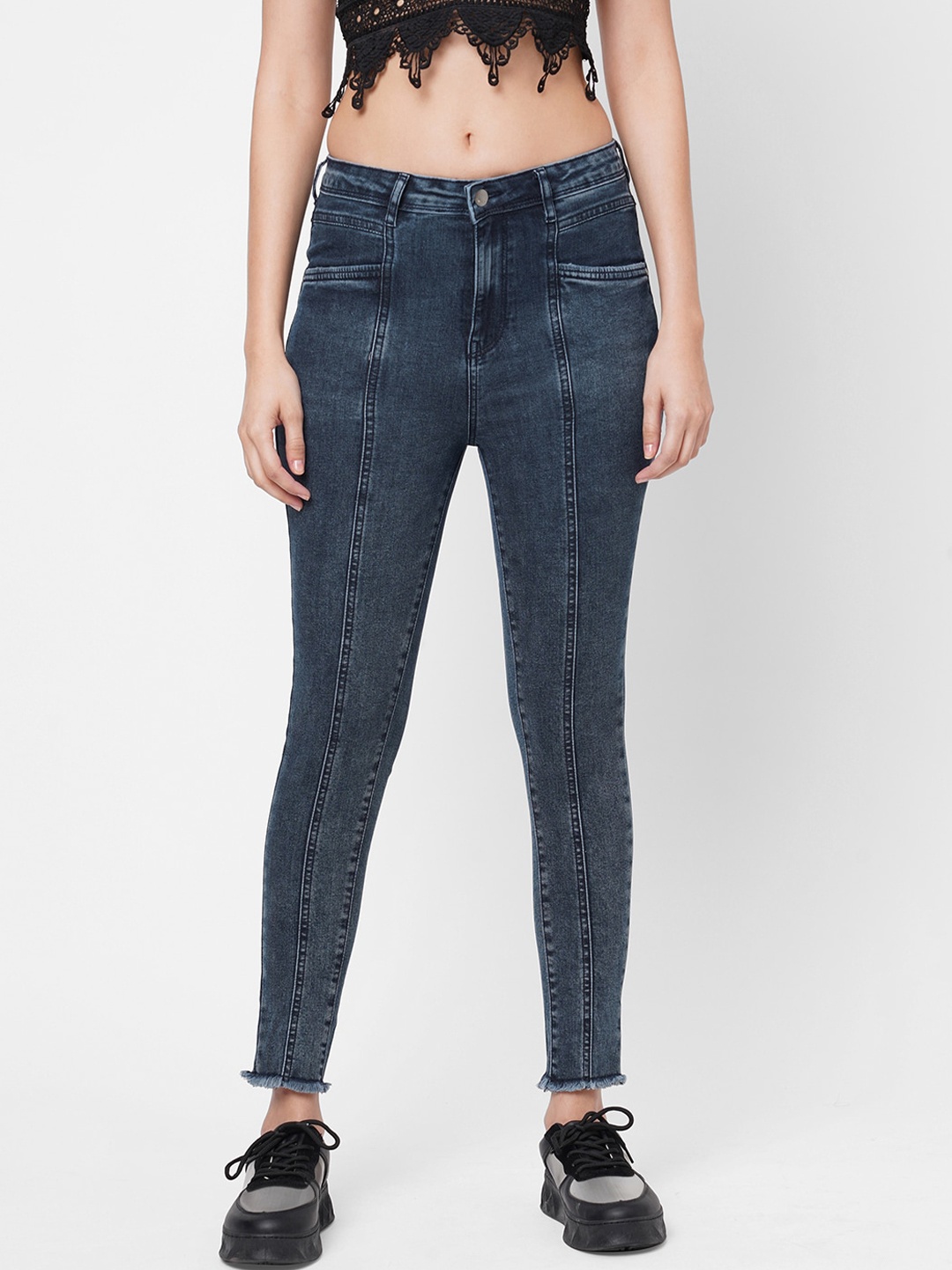 

Kraus Jeans Women Blue Super Skinny Fit Mid-Rise Low Distress Jeans