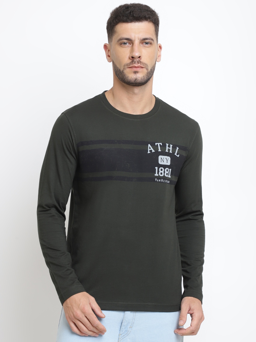 

Van Heusen Athleisure Printed Crew Neck Long Sleeve T-shirt, Olive