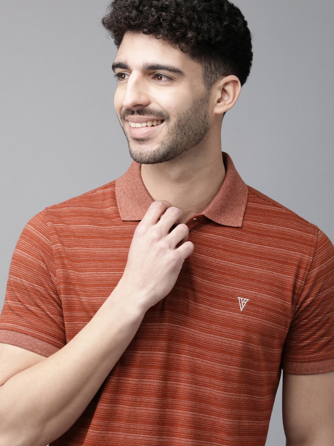 

Van Heusen Athleisure Men Striped Ultra Soft Short Sleeve Polo T-Shirt, Rust