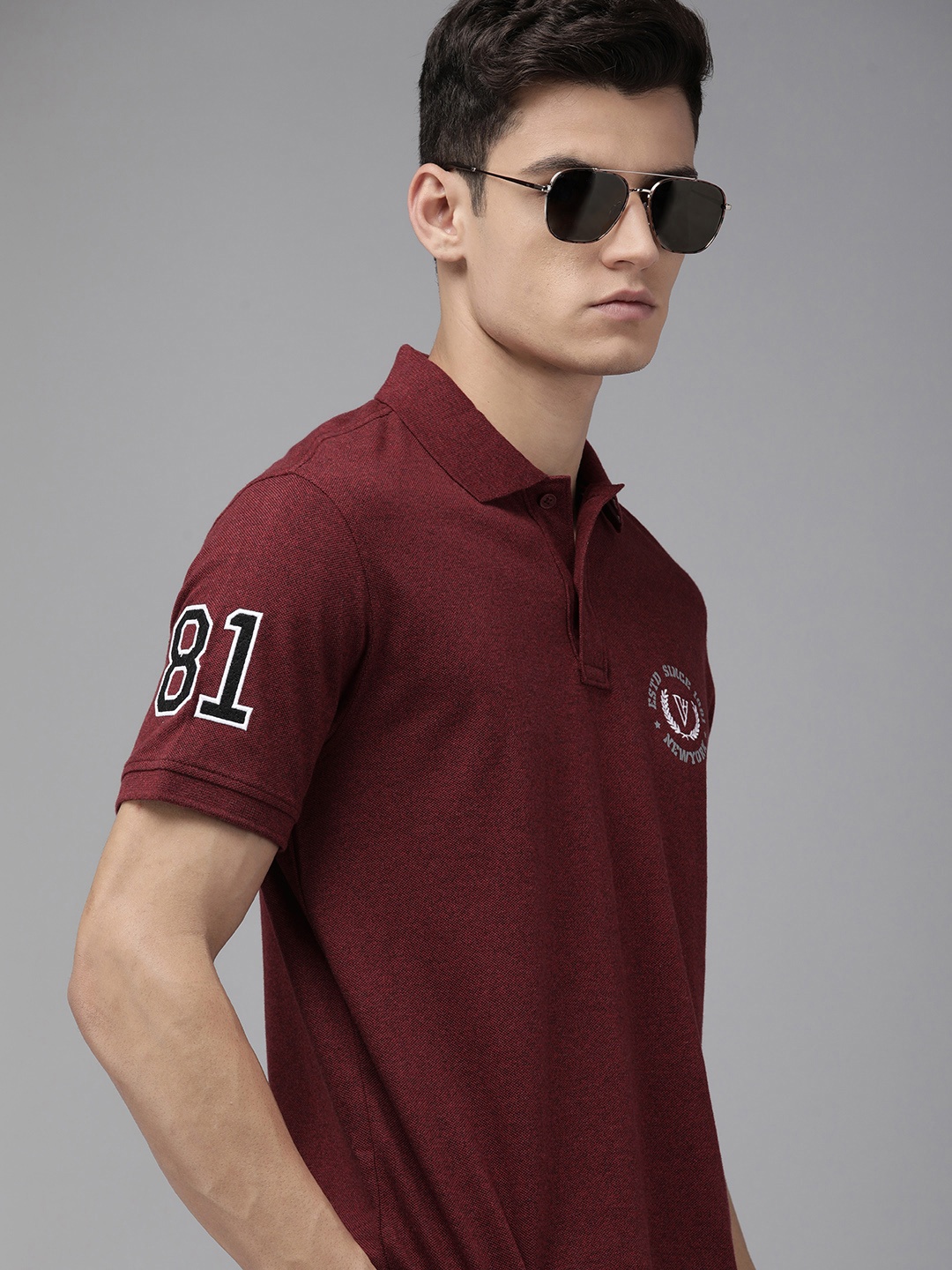 

Van Heusen Men Maroon Solid Varsity Inspired Short Sleeve Polo T-Shirt
