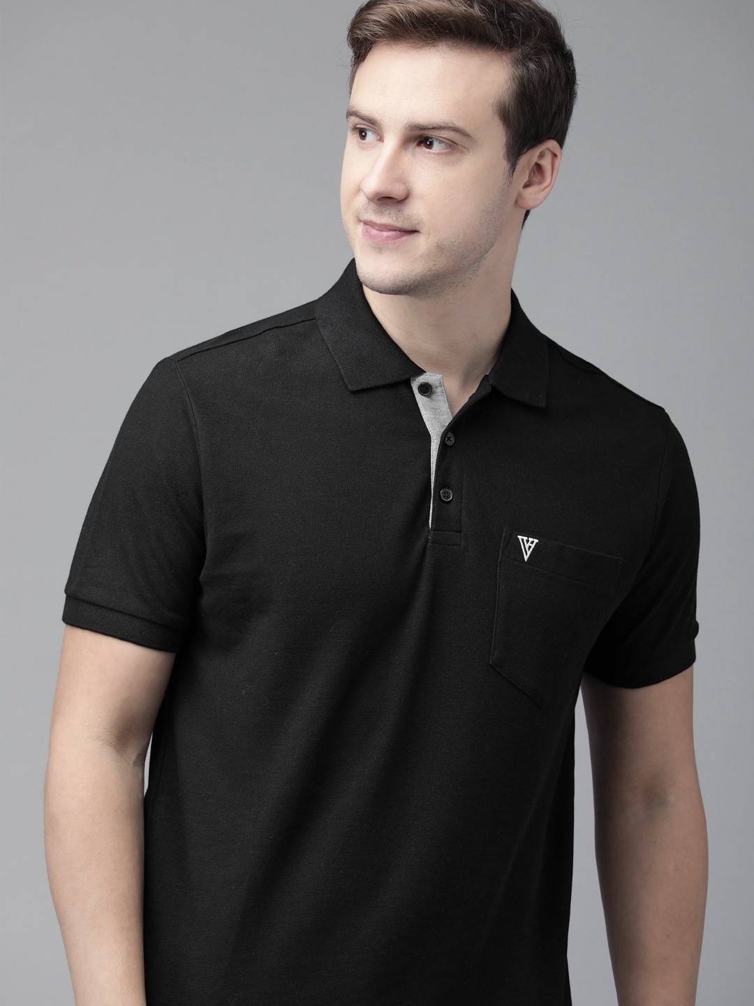 

Van Heusen Athleisure Men Textured Chest Pocket Short Sleeve Polo T-Shirt, Black