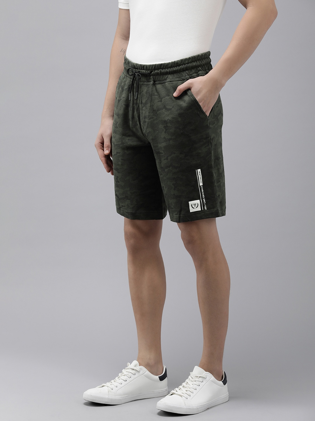

Van Heusen Men Camouflage Printed Cotton Shorts, Olive