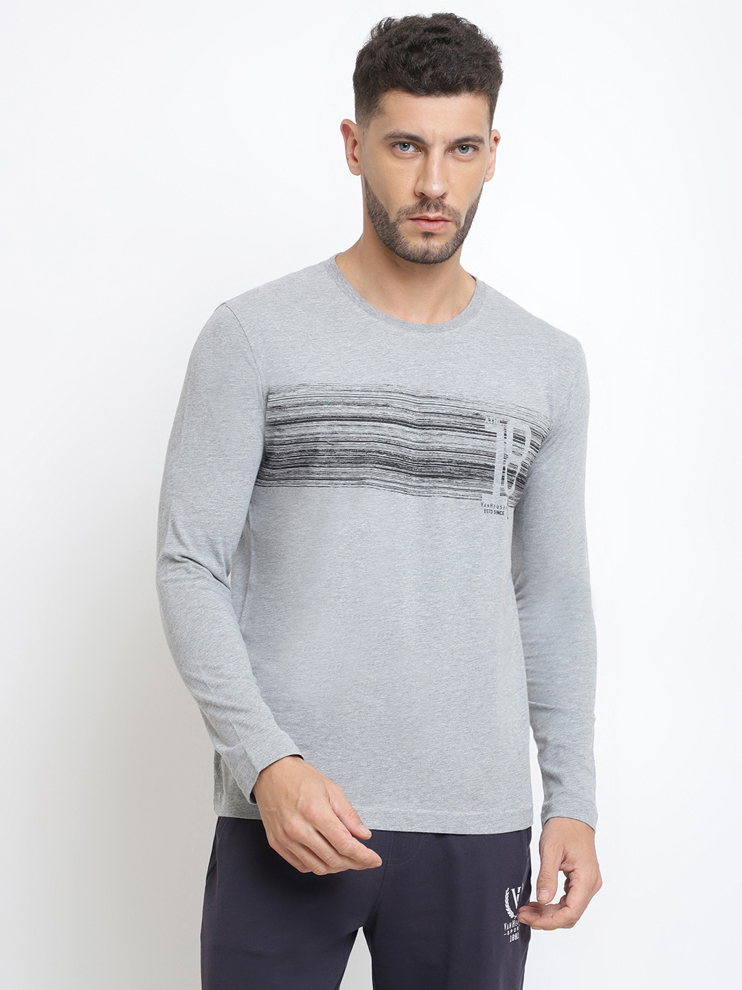 

Van Heusen Men Printed Crew Neck Long Sleeve T-Shirt, Grey melange
