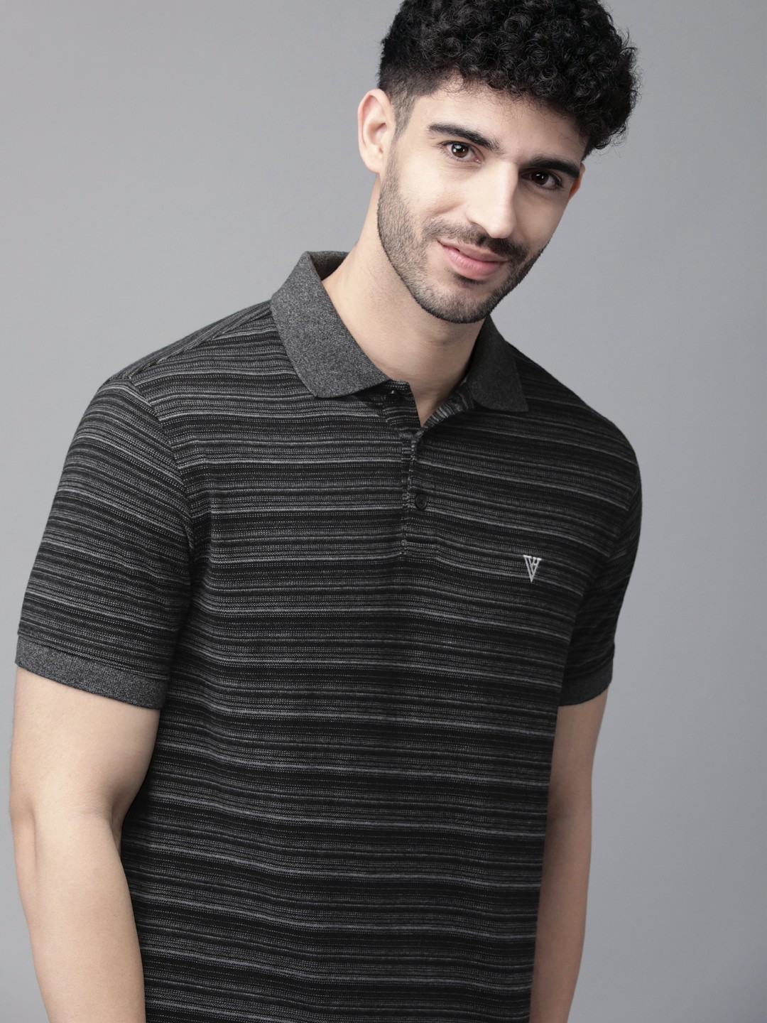 

Van Heusen Men Heathered Striped Ultra Soft Short Sleeve Polo Athleisure T-Shirt, Black