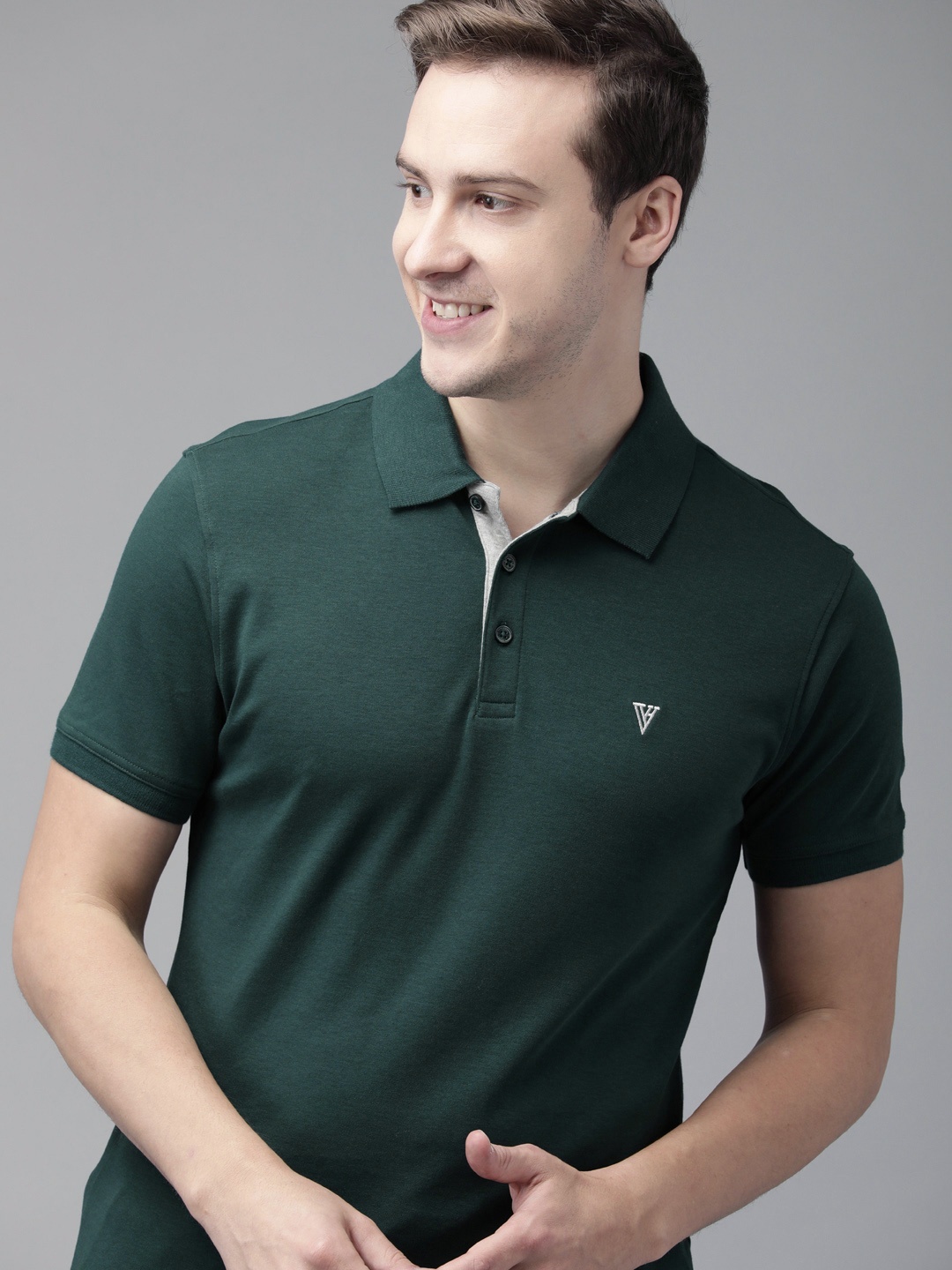 

Van Heusen Men Solid Ultra Soft Short Sleeve Polo Collar T-shirt, Green