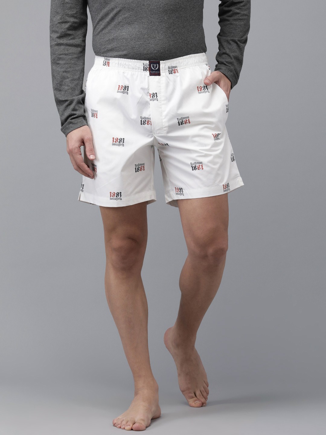 

Van Heusen Men Printed Pure Cotton Boxer Shorts, White