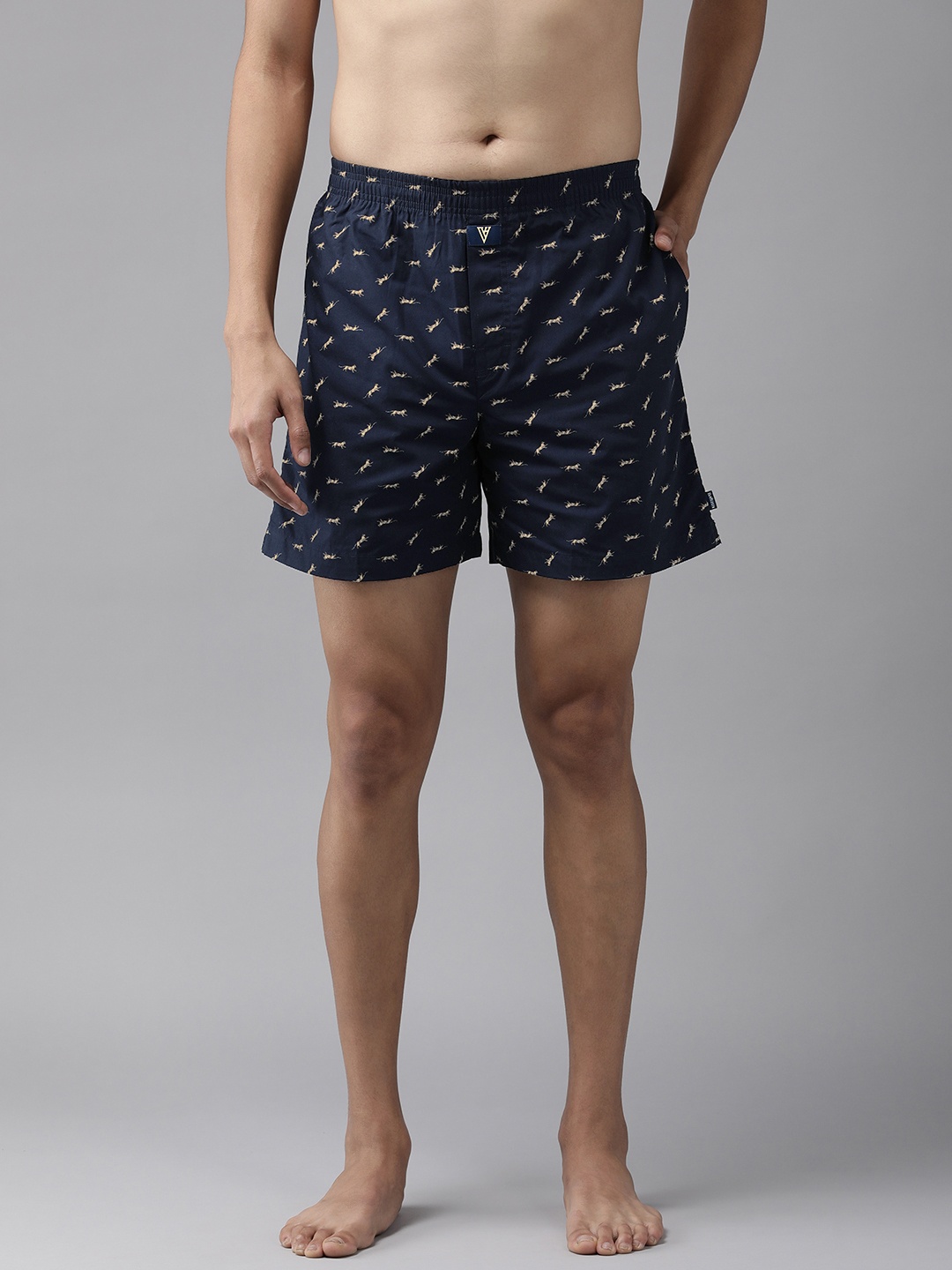 

Van Heusen Men CPB-48 Allover Print Side Pocket Side Slits Boxer Shorts 8905482033619, Navy blue