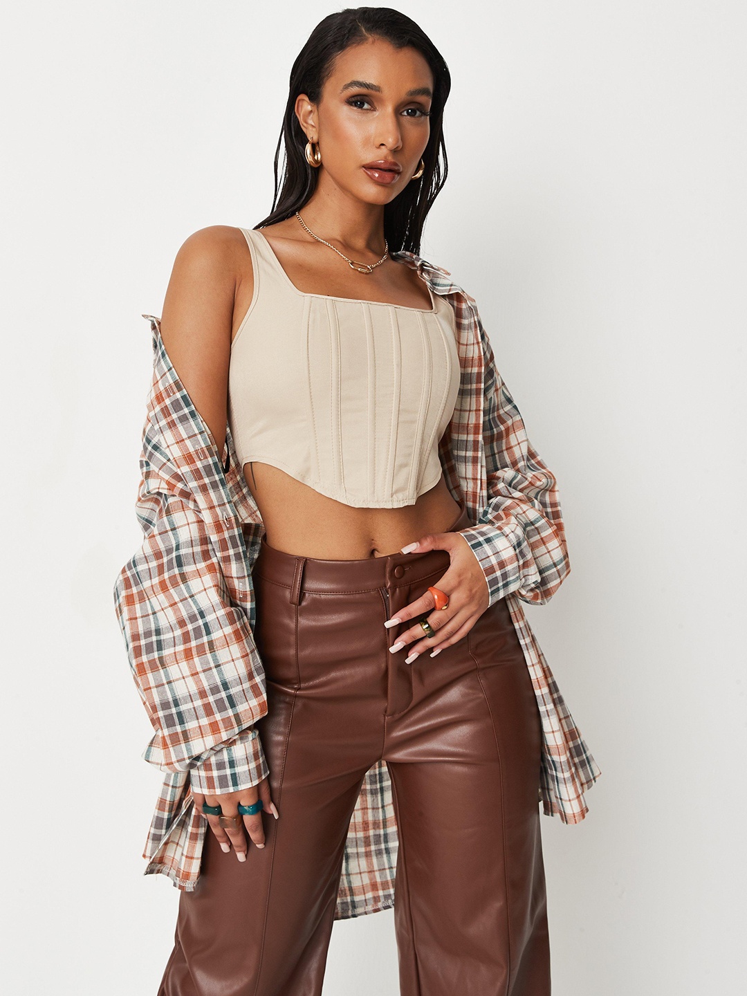 

Missguided Beige Solid Crop Corset Top