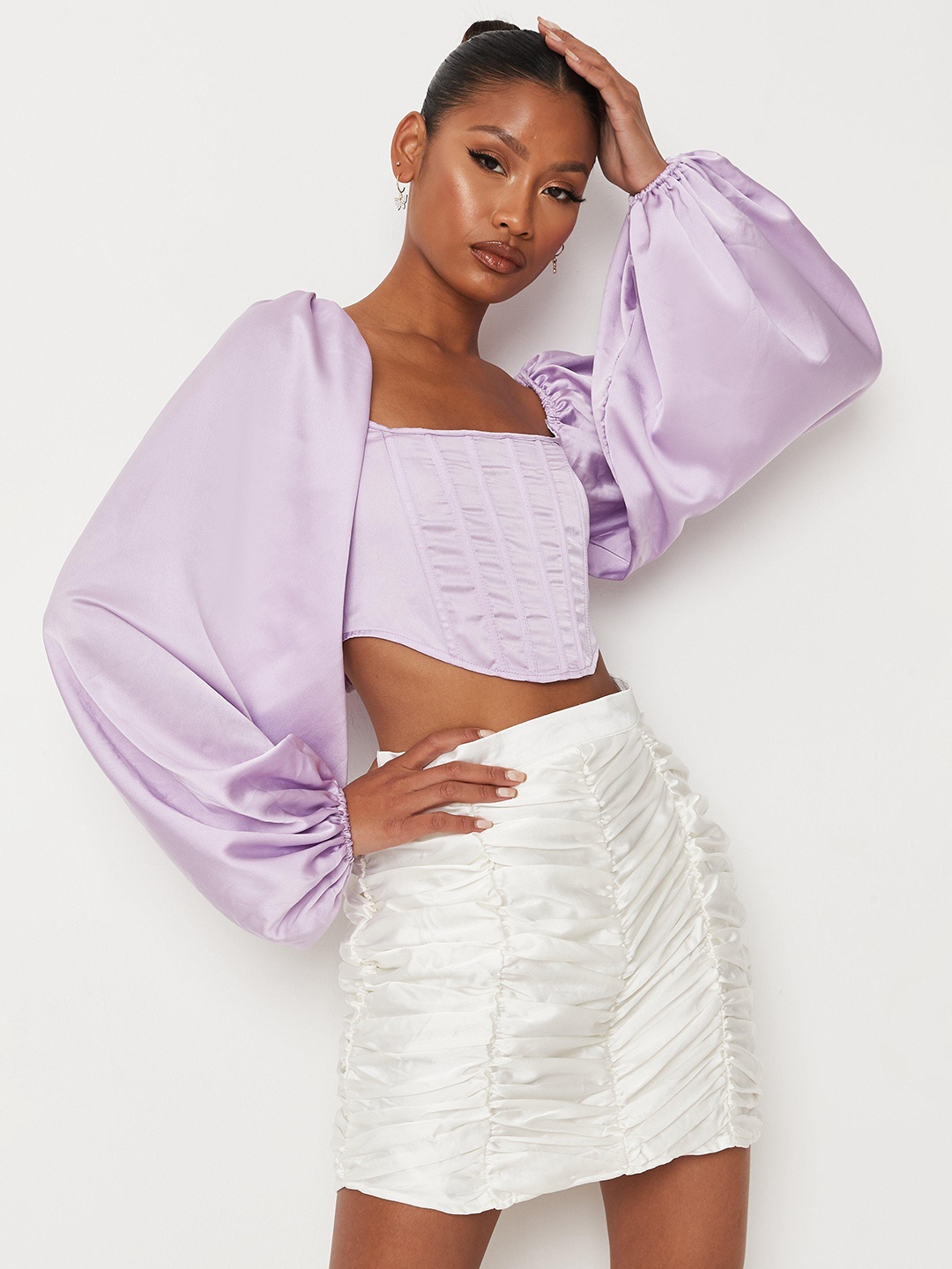 

Missguided Lavender Solid Satin Finish Corset Crop Top
