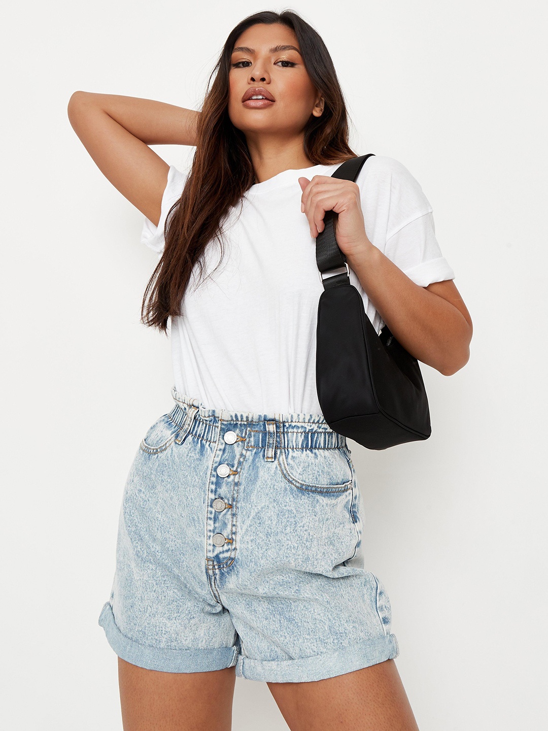 

Missguided Women Blue Regular Fit Acid Washed High-Rise Denim Shorts