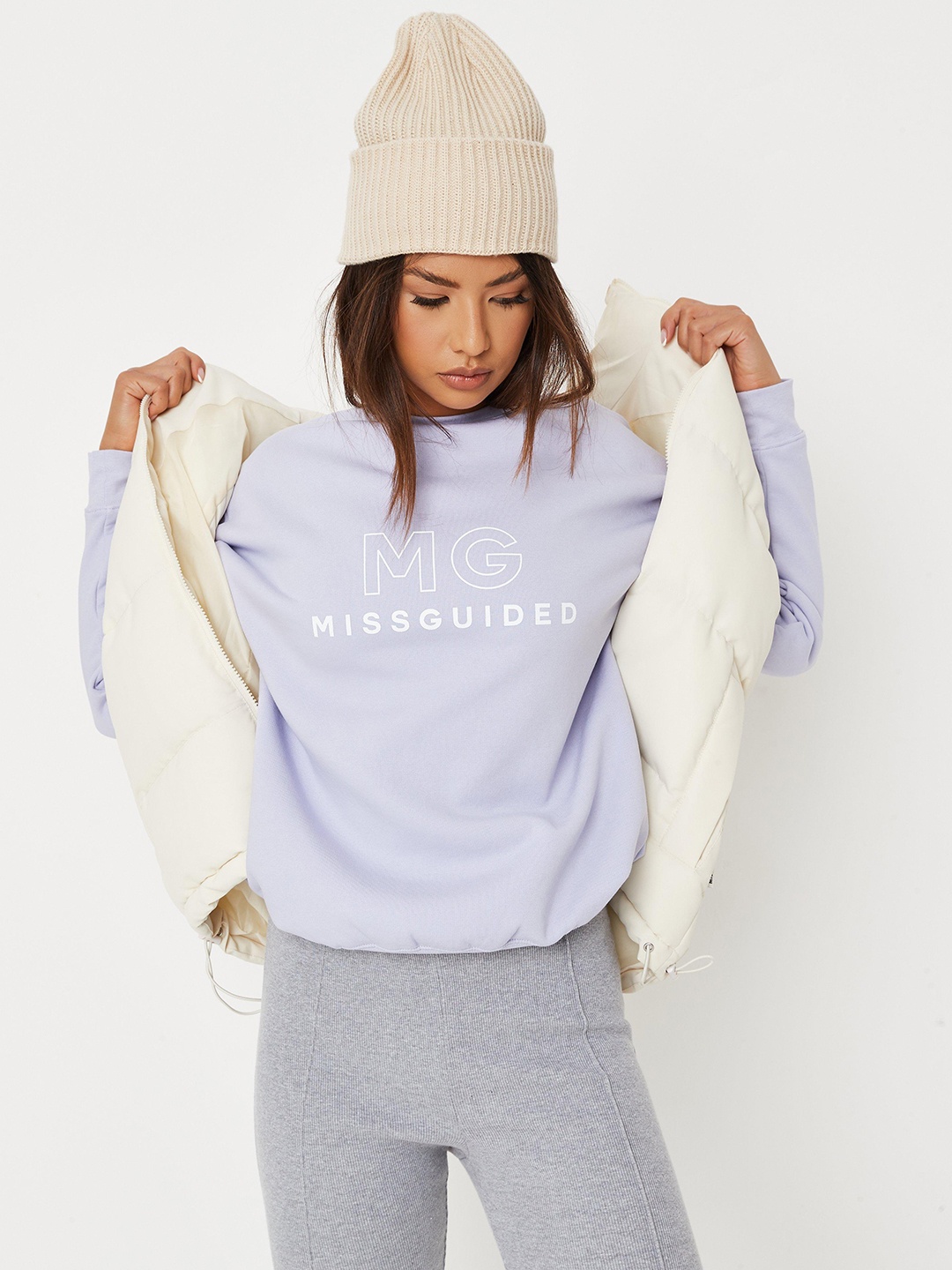 

Missguided Women Lavender & White Brand Logo Print Sweatshirt