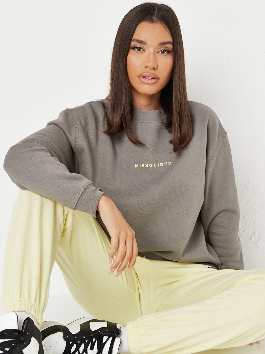 

Missguided Women Charcoal Grey Brand Logo Print Detail Sweatshirt