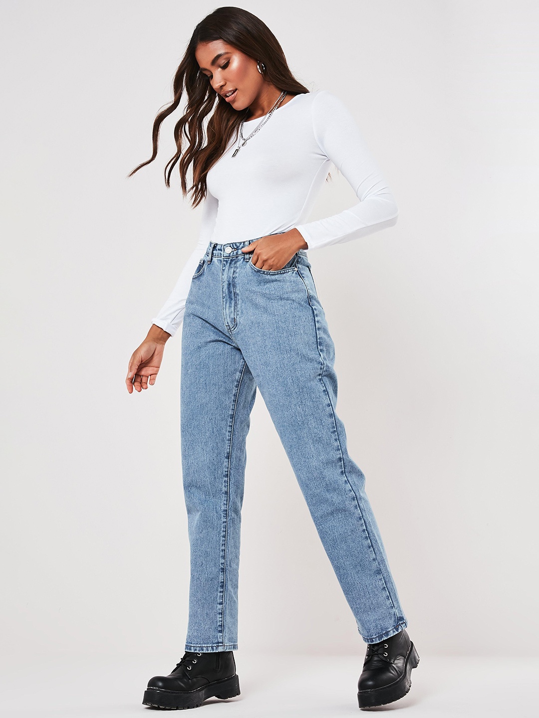 

Missguided Women Blue Boyfriend Fit Clean Look High-Rise Jeans