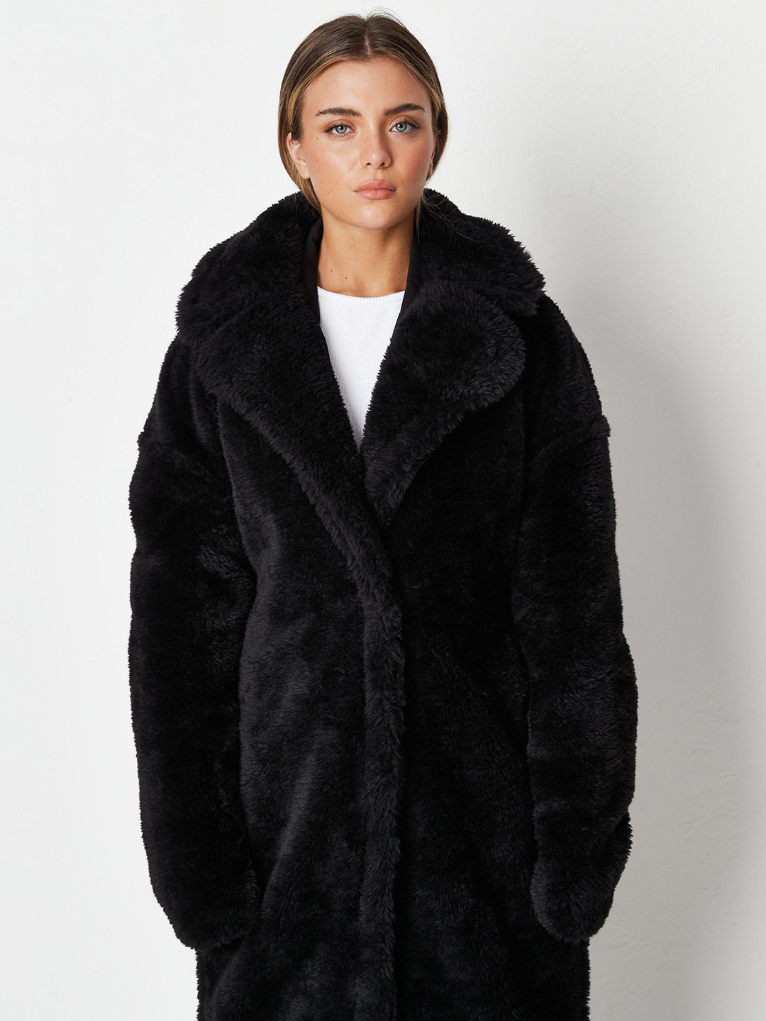 

Missguided Women Black Solid Sherpa Overcoat